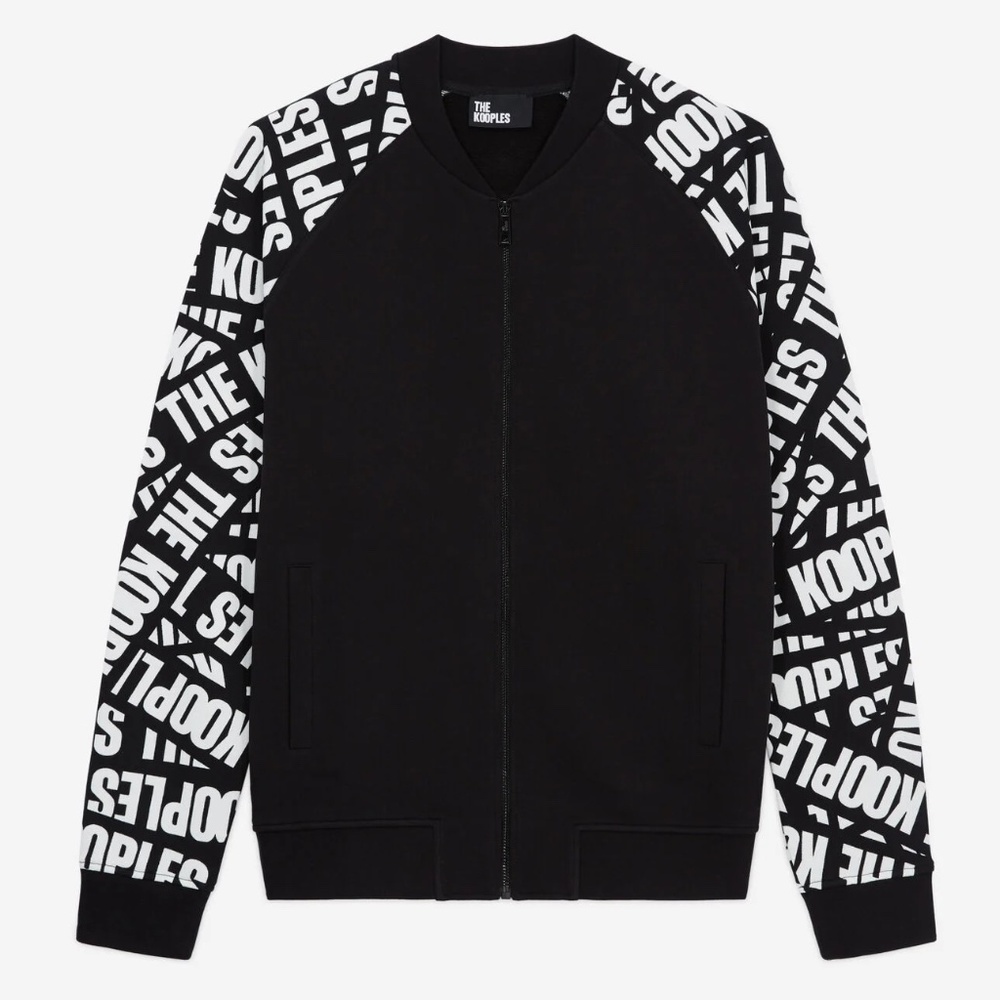 NWT | The Kooples | Long Sleeve Zip Front Bomber Jacket | Logo Tape Print - Picture 2 of 9